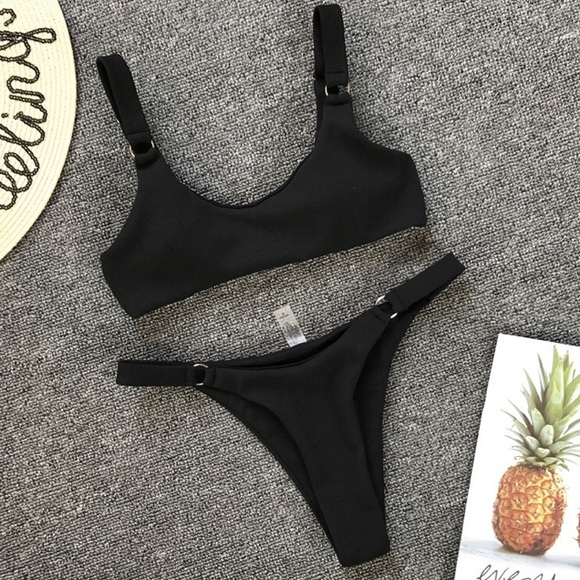 Black Ribbed Bikini Swimsuit Set - Picture 3 of 5